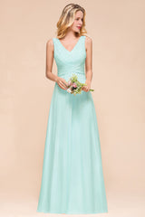 Chic V-Neck Sleeveless Mint Green Bridesmaid Dresses with Ruffle