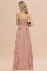 Chiffon Long Sleeveless Bridesmaid Dress with Cascading Ruffles