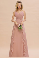 Chiffon Long Sleeveless Bridesmaid Dress with Cascading Ruffles