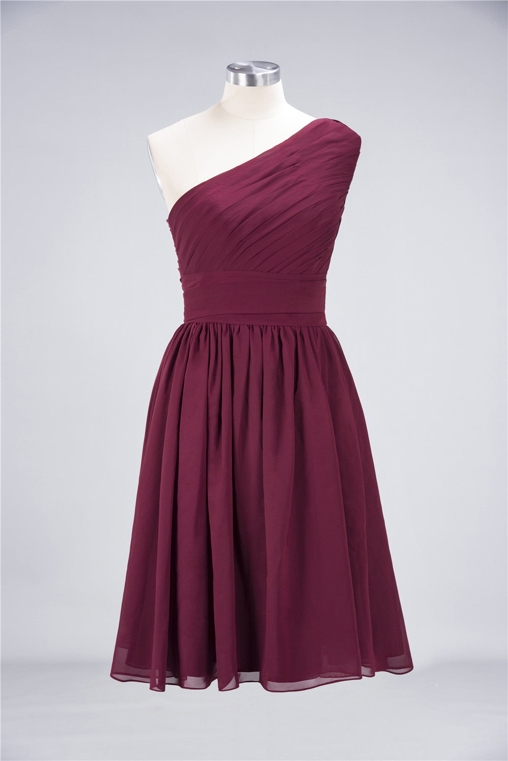 Chiffon One Shoulder Ruffle Short Burgundy Bridesmaid Dresses Online