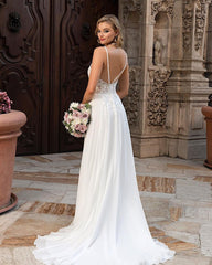 Chiffon Wedding Dress Lace Appliques With Slit