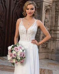 Chiffon Wedding Dress Lace Appliques With Slit