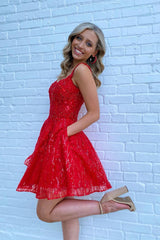 Cute Red A-Line Tulle Zipper-Back Short Homecoming Dress