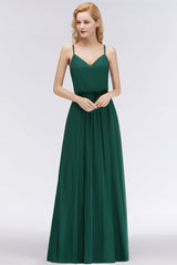 Dark Green Chiffon Spaghetti-Straps Modest Bridesmaid Dress Online