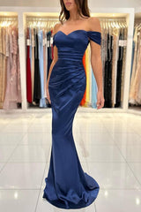 Dark Navy Off-the-Shoulder Prom Dress Mermaid Long