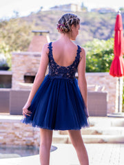 Deep V-Neck Lace Tulle Mini-Length Homecoming Dress