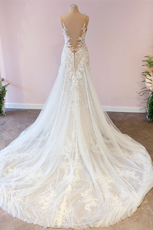 Delicate Lace Wedding Dress Straps Sleeveless Mermaid Bridal Gowns