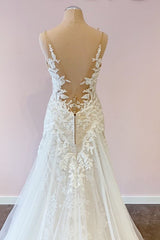 Delicate Lace Wedding Dress Straps Sleeveless Mermaid Bridal Gowns