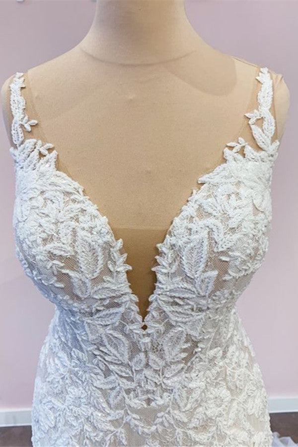 Delicate Lace Wedding Dress Straps Sleeveless Mermaid Bridal Gowns