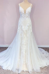 Delicate Lace Wedding Dress Straps Sleeveless Mermaid Bridal Gowns