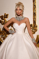 Designer Princess Long A-Line Satin Glitter Sleeveless Wedding Gown