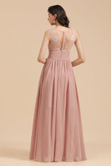 Dusty Rose Chiffon V-Neck Bridesmaid Dress Long