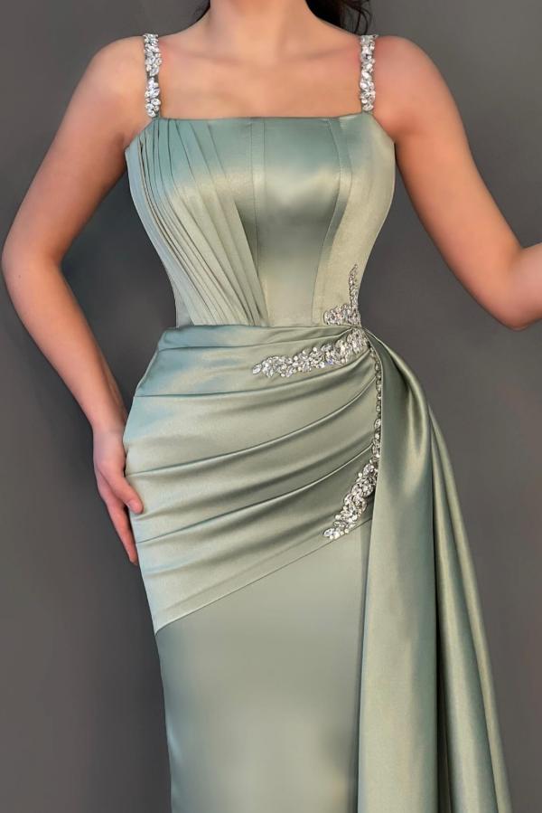 Dusty Sage Straps Prom Dress Mermaid Sleeveless With Beads