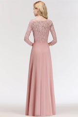 Elegant 3/4 Sleeves Lace Long Dusty Rose Bridesmaid Dresses Online