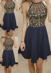 A-Line Halter Short Chiffon Homecoming Dress With Beading