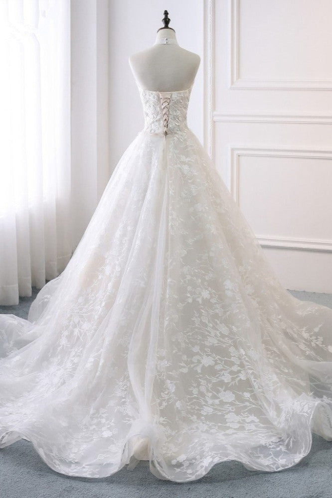 Elegant A-Line Halter Tulle White Wedding Dress Sleeveless Appliques Bridal Gowns On Sale