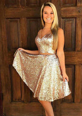 A-line Illusion Neck Sequined Homecoming Dress