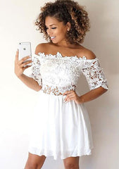 A-Line Off-The-Shoulder Short/Mini Chiffon Homecoming Dress with Lace