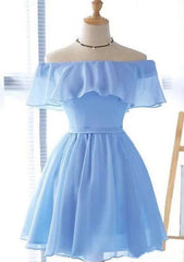 A-line Off-the-Shoulder Short Sleeve Chiffon Homecoming Dress with Pleated Detail