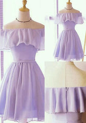 A-line Off-the-Shoulder Short Sleeve Chiffon Homecoming Dress with Pleated Detail