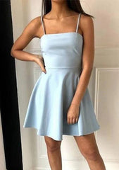 A-line Satin Homecoming Dress with Square Neckline and Bowknot