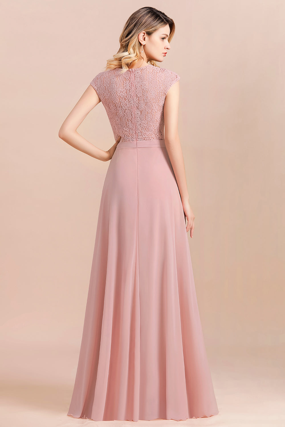 elegant a line sleeveless dusty rose lace bridesmaid dresses 2