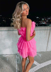 A-Line Sleeveless Short Tulle Homecoming Dress with Ruffles