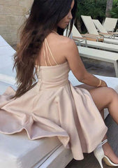 A-Line V-Neck Sleeveless Mini Satin Homecoming Dress