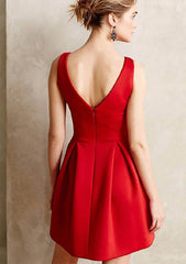 A-Line V-Neck Sleeveless Satin Homecoming Dress