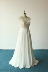 Elegant A-line White Chiffon Wedding Dress Sleeveless Appliques Bridal Gowns On Sale