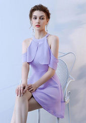 A-Line/Princess Bateau Short/Mini Satin Homecoming Dress