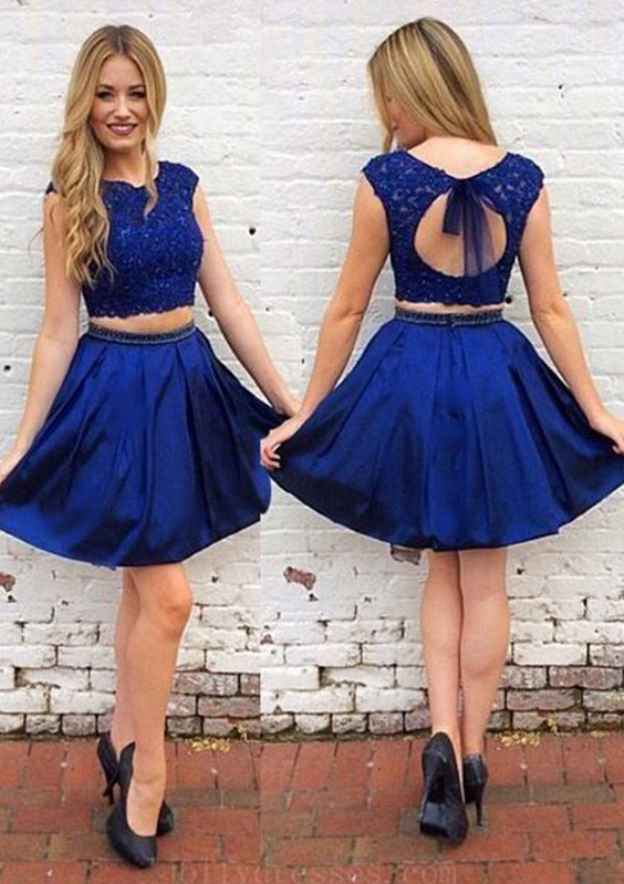 A-Line/Princess Bateau Short/Mini Taffeta Homecoming Dress with Beaded Details