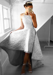 Elegant Asymmetrical Lace Prom Dress with A-line/Princess Square Neckline