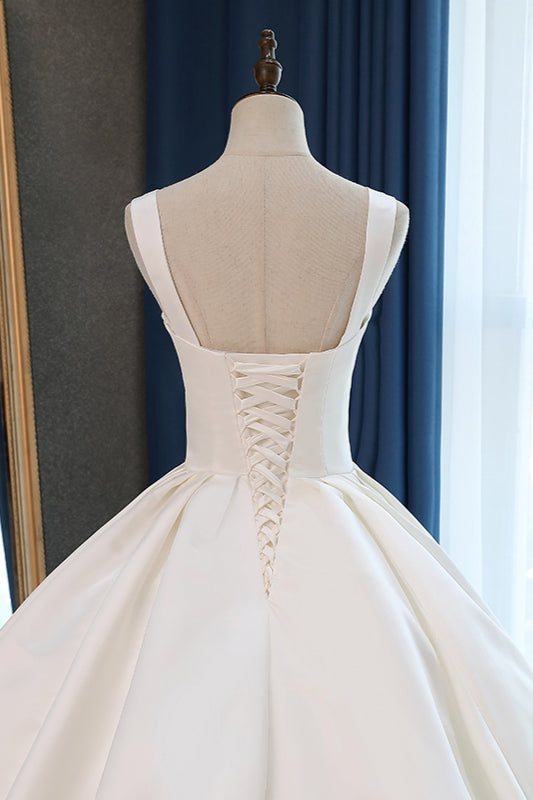 Elegant Ball Gown Straps Square-Neck Wedding Dress Ruffles Sleeveless Bridal Gowns Online