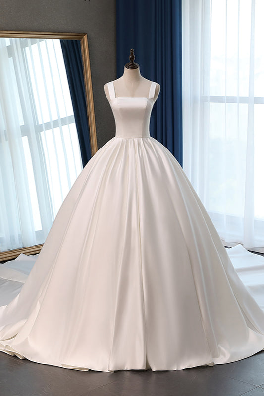 Elegant Ball Gown Straps Square-Neck Wedding Dress Ruffles Sleeveless Bridal Gowns Online