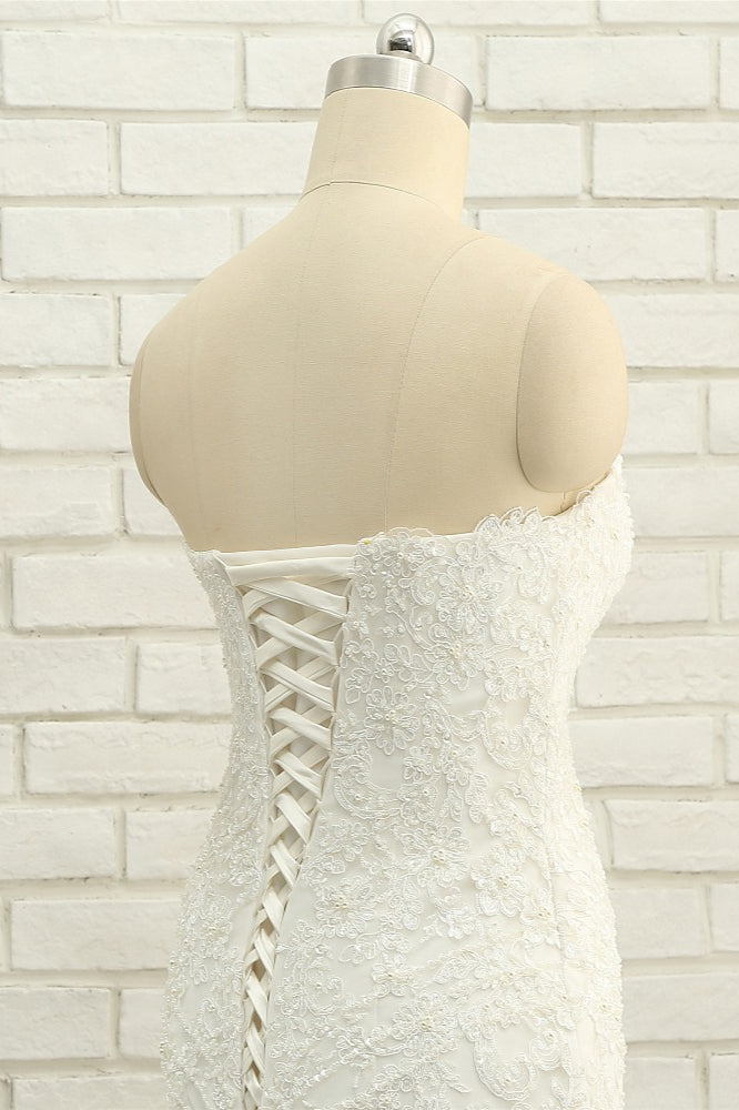 Elegant Bateau White Mermaid Wedding Dresses With Appliques Ruffles Lace Bridal Gowns On Sale