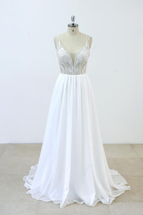 Elegant Beading Chiffon A-line Wedding Dress On Sale