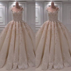 Elegant Chamgne Off-the-shoulder A-line Wedding Dresses Sequins Lace Bridal Gowns With Appliques Online