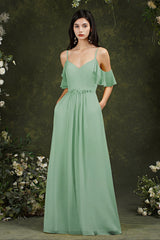 Elegant Chiffon Bridesmaid Dress Ruffles With Pockets