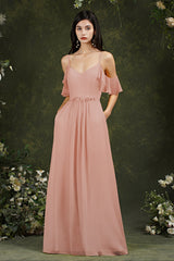 Elegant Chiffon Bridesmaid Dress Ruffles With Pockets