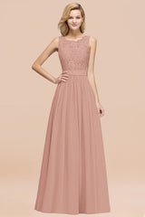 Elegant Chiffon Lace Scalloped Sleeveless Ruffle Bridesmaid Dresses