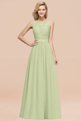 Elegant Chiffon Lace Scalloped Sleeveless Ruffle Bridesmaid Dresses