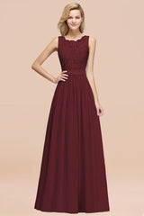 Elegant Chiffon Lace Scalloped Sleeveless Ruffle Bridesmaid Dresses