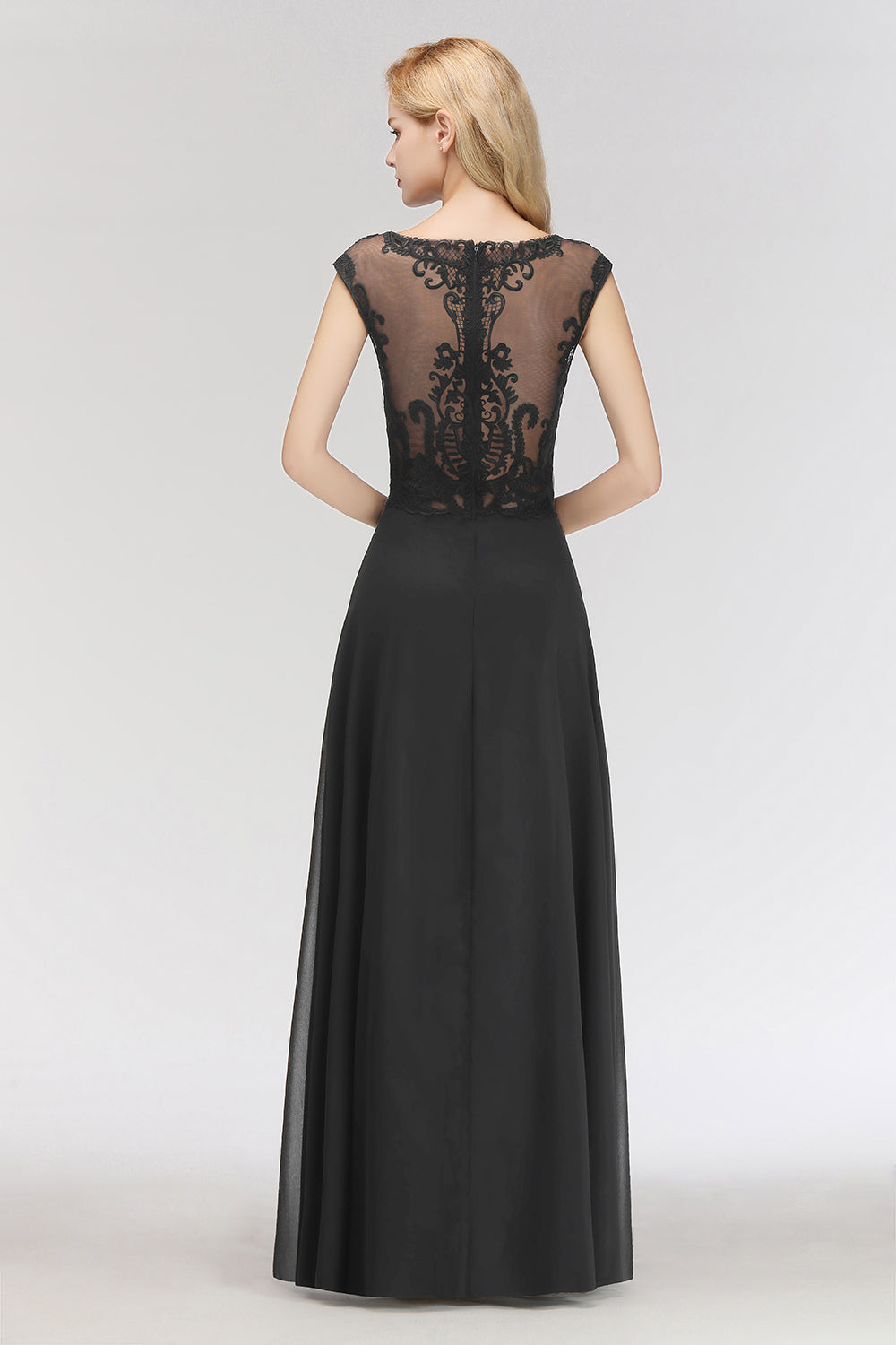 Elegant Chiffon Long Lace Black Bridesmaid Dresses Online