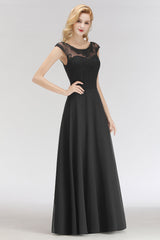 Elegant Chiffon Long Lace Black Bridesmaid Dresses Online