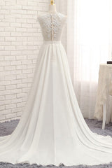 Elegant Chiffon Sleeveless Appliques Wedding Dress A-line Jewel White Bridal Gowns On Sale