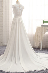 Elegant Chiffon Sleeveless Appliques Wedding Dress A-line Jewel White Bridal Gowns On Sale