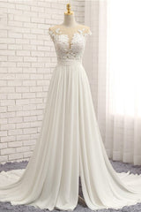 Elegant Chiffon Sleeveless Appliques Wedding Dress A-line Jewel White Bridal Gowns On Sale