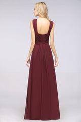 Elegant Chiffon V-Neck Straps Crisscross Burgundy Bridesmaid Dress with Ruffle