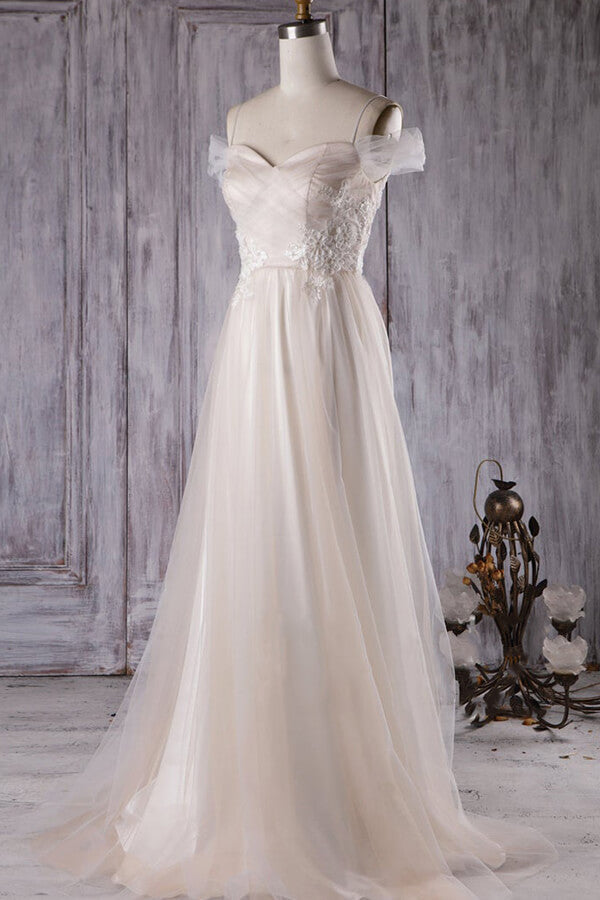 Elegant Cold-shoulder Wedding Dress Sweetheart Appliques Ruffles Bridal Gowns Online